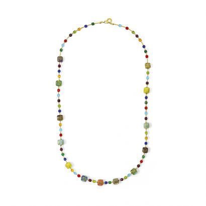 LONG GOLD CUBE NECKLACE 13 PEARLS