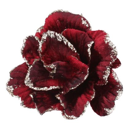 Burgundy Fabric/Gold Glitter Rose Clip