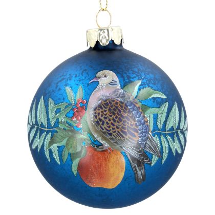  Antique Blue Glass Ball w Turtle Dove