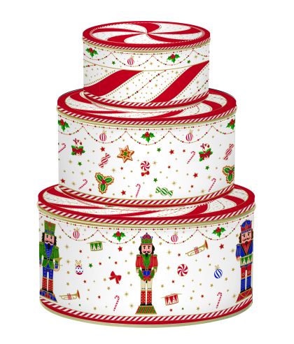 Set 3 round nesting tin boxes NUTCRACKER TWIST