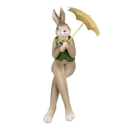 FIGURINE RABBIT 43 CM BROWN GREEN POLYRESIN EASTER DECORATION