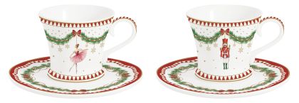 Set 2 porcelain coffee cups & saucers  MAGIE DE NOEL