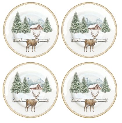 Set 4 porcelain dessert plates WHITE FOREST