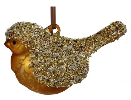 КОЛЕДНА  ДЕКОРАЦИЯ -  СТЪКЛЕНА ПТИЦА  АНТИЧЕН КАФЯВ ЗЛАТЕН БЛЯСЪК