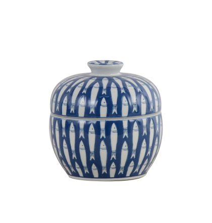 BOX 'FISH' WHITE/BLUE CERAMIC 