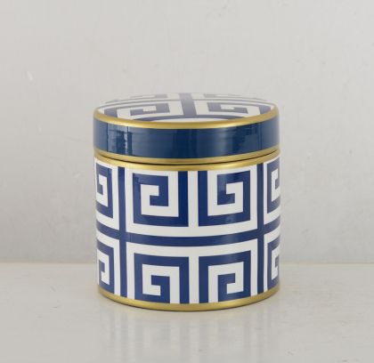 BLUE/WHITE CERAMIC BOX 'GREEK KEY' 