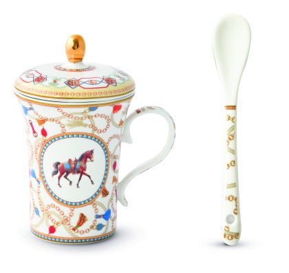 ПОРЦЕЛАНОВА ЧАША  С КАПАЧЕ И ЗАПАРКА В ПОДАРЪНА КУТИЯ -  CHEVAL