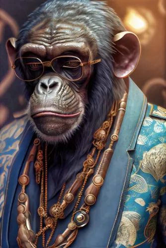 КАРТИНА МАЙМУНА  В КОСТЮМ 