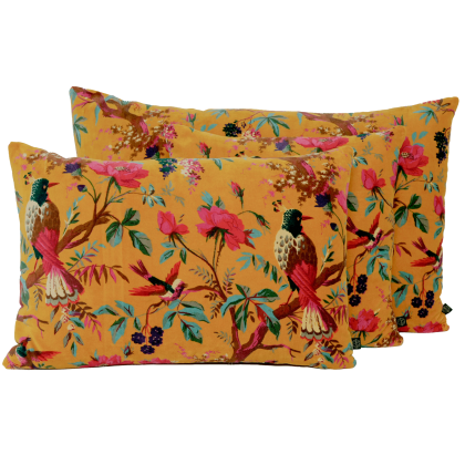 CUSHION COVER VELVET BIRDY  SAFRAN