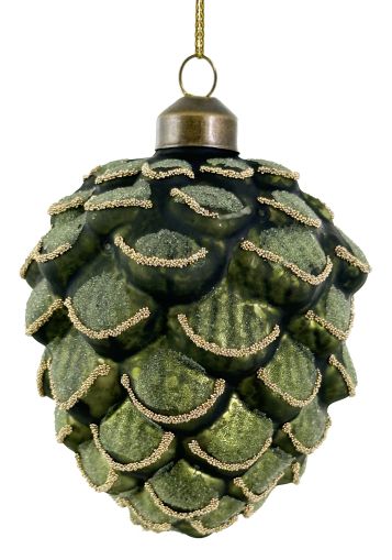 Glass round cone mat antique green beaded 9cm