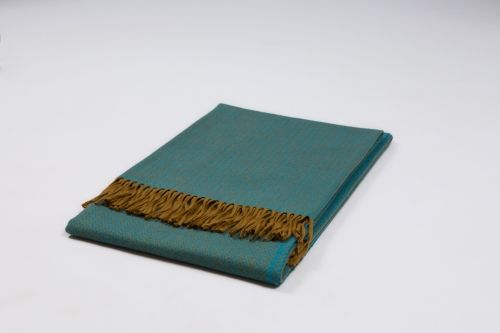 BLANKET MERINO AUSTRALIA EXTRA FINE WOOL - OCHRE / TURQUOISE