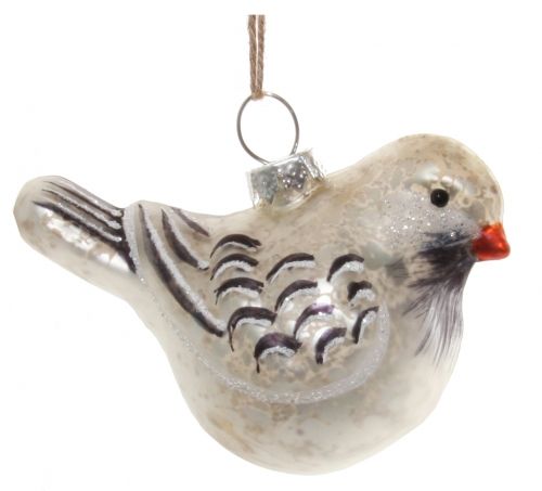 Glass bird silver/black red beak 9cm