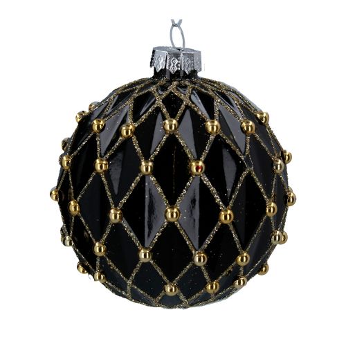 СТЪКЛЕНА ДЕКОРАЦИЯ - ЧЕРНА/ ЗЛАТНА ТОПКА АРЛЕКИН