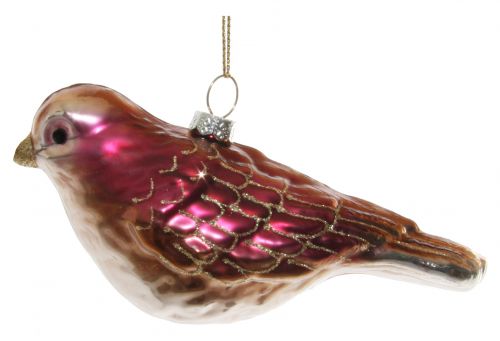 Glass bird gold-burgundy glitter beck