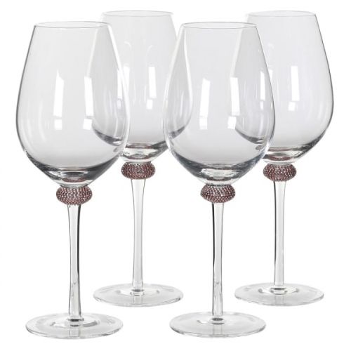 Pink Gold Diamante Red Wine Glasses