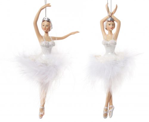КОЛЕДНА ДЕКОРАЦИЯ БАЛЕРИНА С  ПАЧКА ОТ БЕЛИ ПЕРА