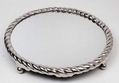 ROUND MIRROR TRAY NICKEL 'TORSADE'