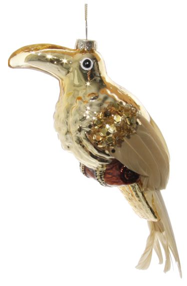 Glass toucan with feather tail