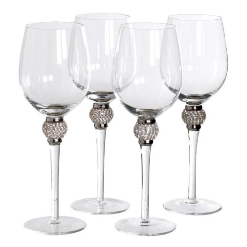 Silver Diamante Red Wine Glasses