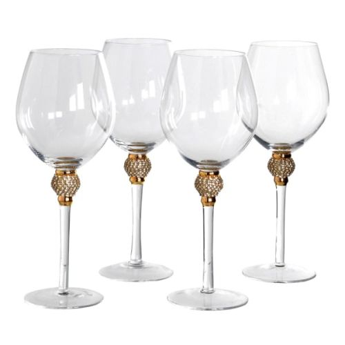 Gold Diamante Red Wine Glasses