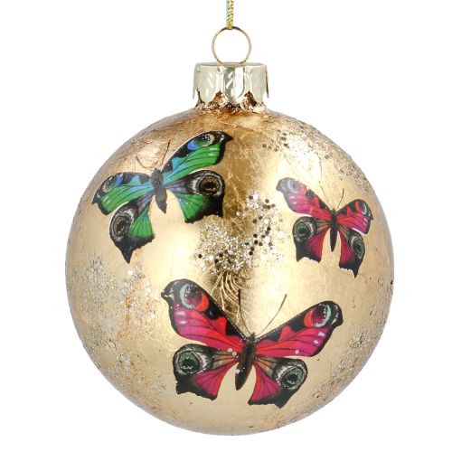 Antique Gold Glass Ball w Butterflies