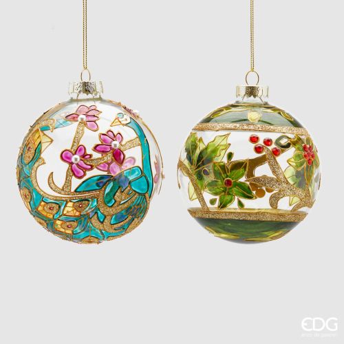 КОЛЕДНА СТЪКЛЕНА ТОПКА С ЦВЕТНА  ДЕКОРАЦИЯ 