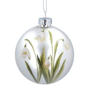 Matt White Glass Ball w Painted Snowdrops .