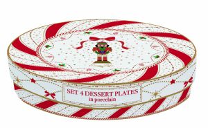 Set 4 porcelain dessert plates Ø 19 cm in hat box