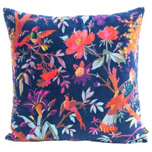 CUSHION COVER VELVET BIRDY DENIM