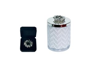Herringbone Candle with Scarf - White & Silver - Jewel Brooch - Belle Epoque