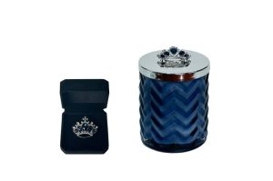 Herringbone Candle with Scarf - Navy & Silver - Crown Brooch - Garden in Versailles 