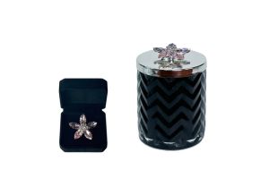 Herringbone Candle with Scarf - Black & Silver - Flower Brooch - Pink Champagne