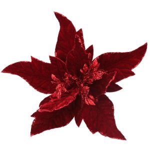 Polyester Clip on Flower 27cm - Dark Red Poinsettia