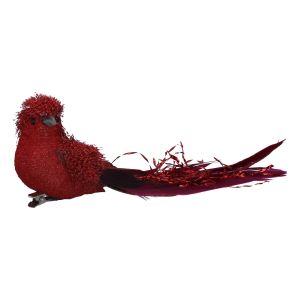 Polyester Clip on Bird 20cm - Dark Red Feather
