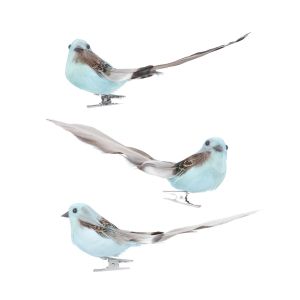 Polystyrene Clip on Bird 14cm - Pale Blue/Natural Feather, 3as