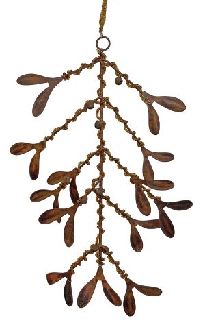 Metal mistletoe ornament with bells rusty 