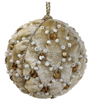 Velvet quilting ball with beads and sequin cream