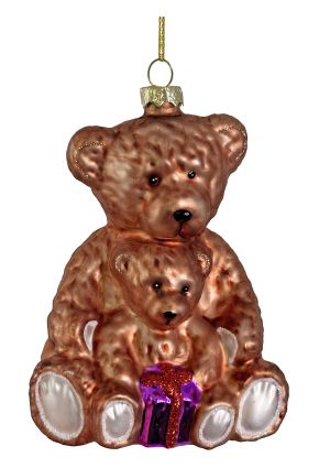 Glass bears with gift ornament brown 