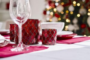 TEMPLES, tea light holder, glass, red