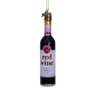 Ornament glass red wine bottle H11cm