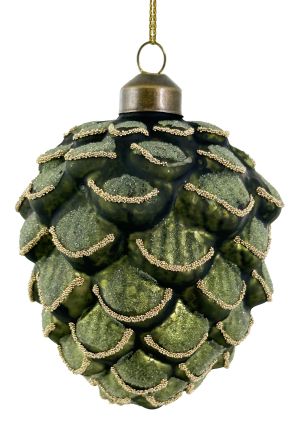 Glass round cone mat antique green beaded 9cm