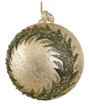 Glass ball antique mat gold with bead wreath deco 10cm