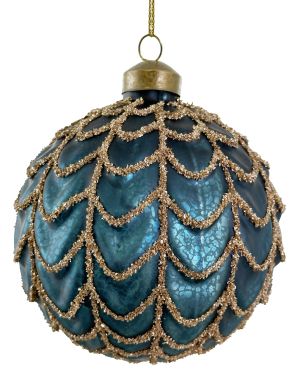 Glass garland ball antique blue silver glass glitter 10cm