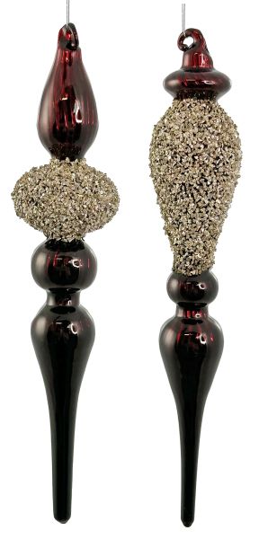 Glass drop lined shiny red w/champagne glass glitter 