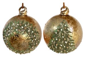 Glass ball gold frosted beaded wreath/tree deco mix2 10cm