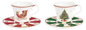 Set 2 porcelain coffee cups & saucers 80 ml in color box CHRISTMAS TALE