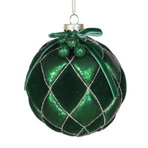 Sage Velvet Glitter Bauble