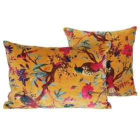 CUSHION COVER VELVET BIRDY  SAFRAN
