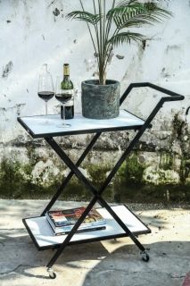 Tove wheel etagere white marble top black frame