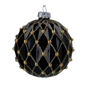 СТЪКЛЕНА ДЕКОРАЦИЯ - ЧЕРНА/ ЗЛАТНА ТОПКА АРЛЕКИН